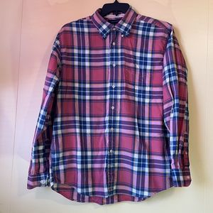 Tommy Hilfiger Women's Large Red Blue Pink Plaid Button Up Long Sleeve Shirt
